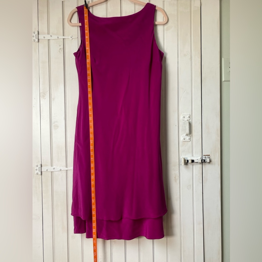 Silk Evan Picone Cocktail Dress Fuchsia Pink Drape Back Layered Skirt Sz 14 VTG - Picture 12 of 16